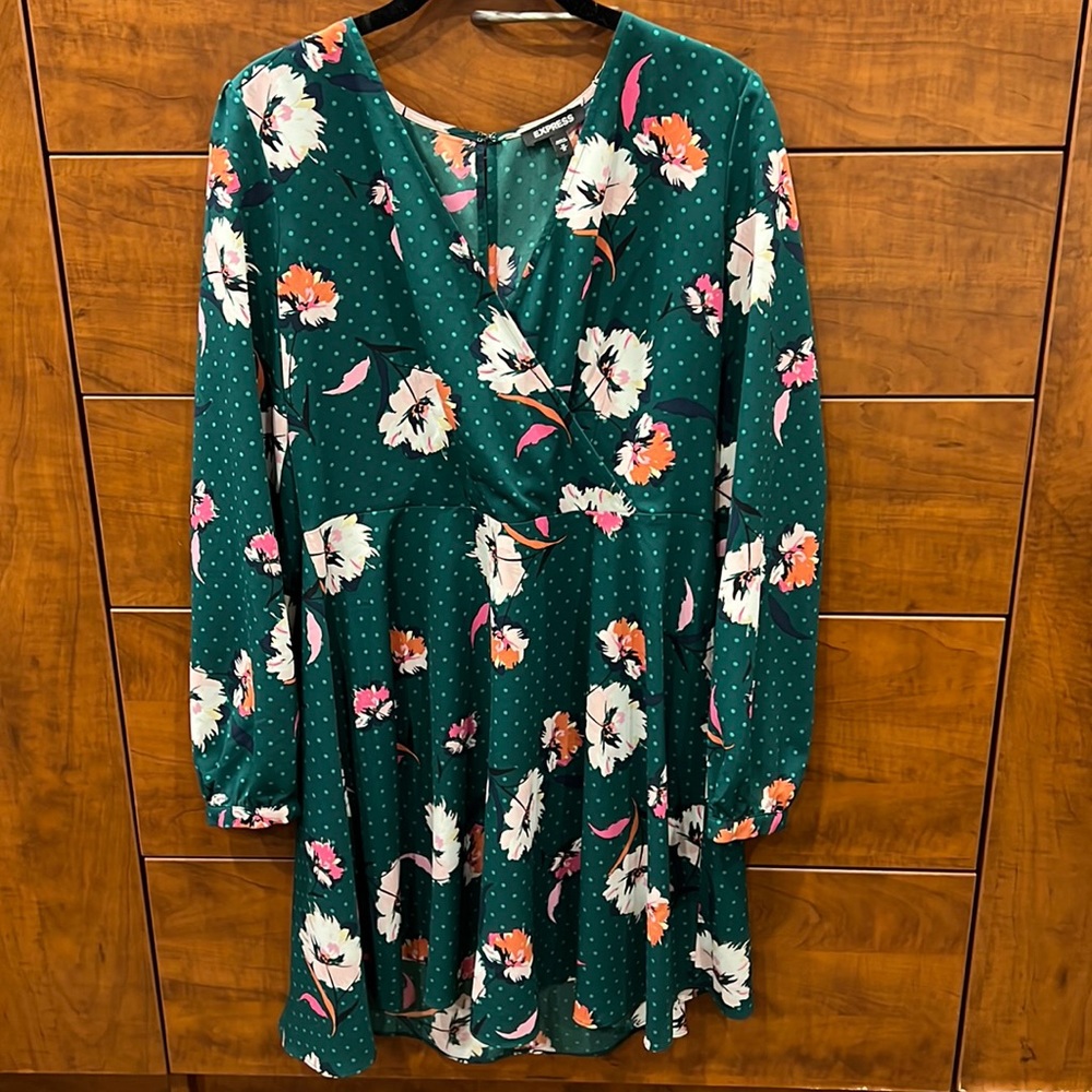 Express floral green faux wrap dress